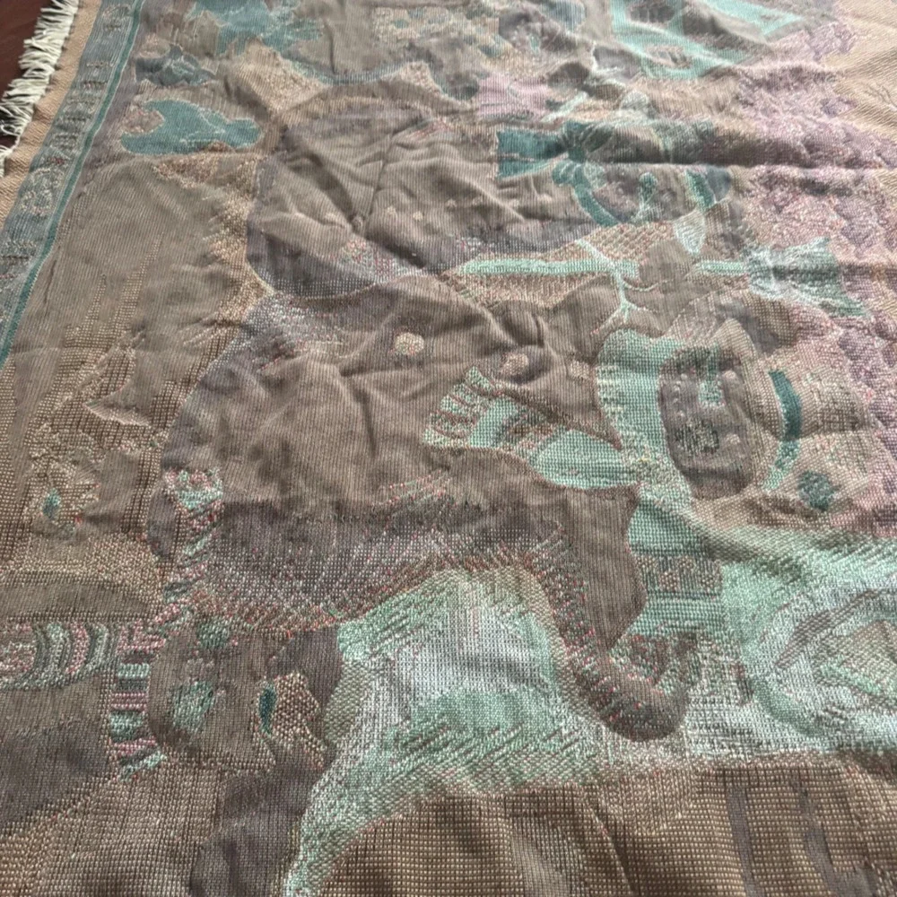 Vintage Christmas Snowman Tapestry Throw Blanket Susan Winget 46x65 Cotton USA